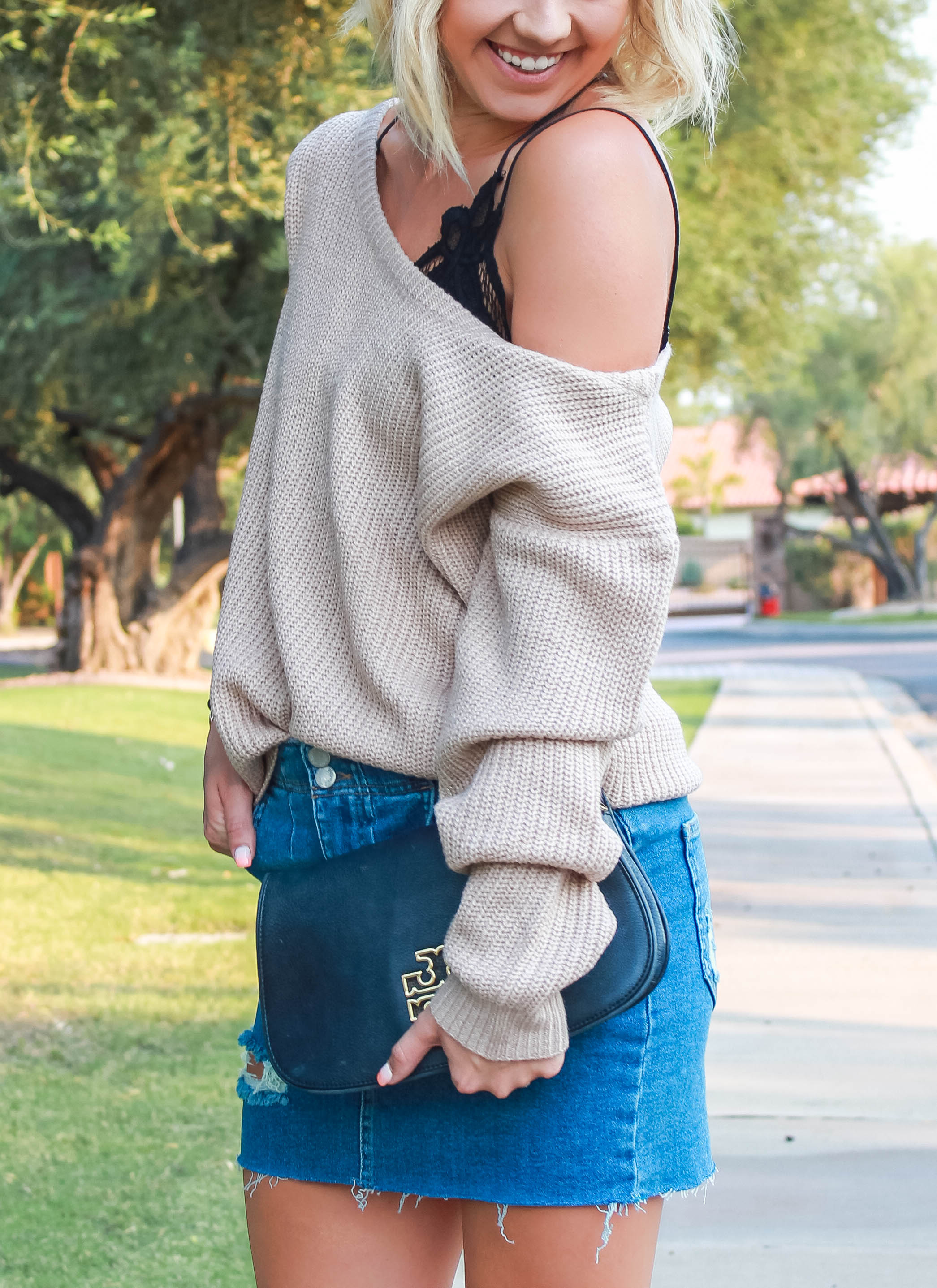 Off shoulder shop sweater with bralette