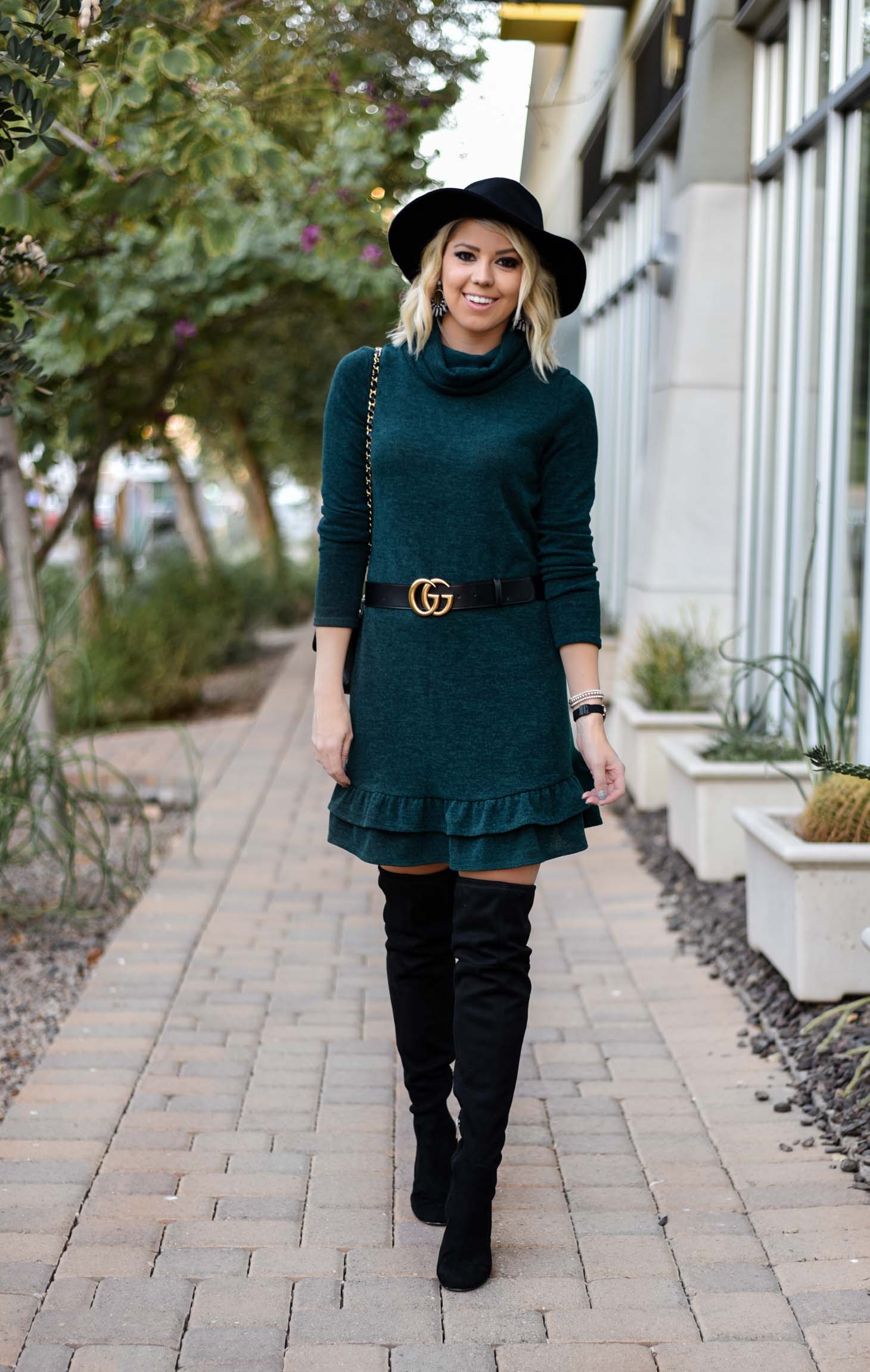 Erin Elizabeth of Wink and a Twirl Wearing Bella Rose Boutique Sweater Dress