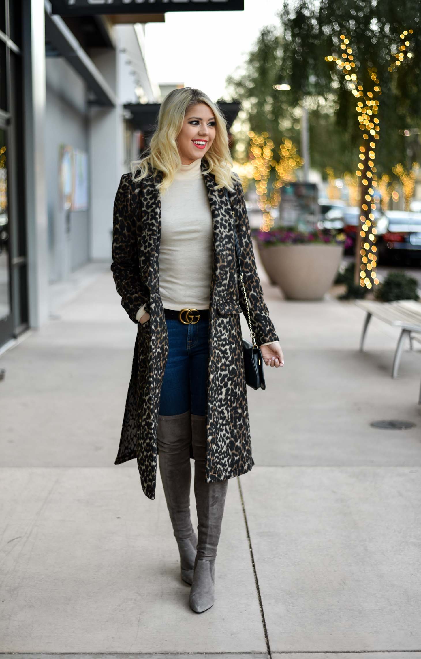 Erin Elizabeth of Wink and a Twirl in Nordstrom Leith Leopard Coat