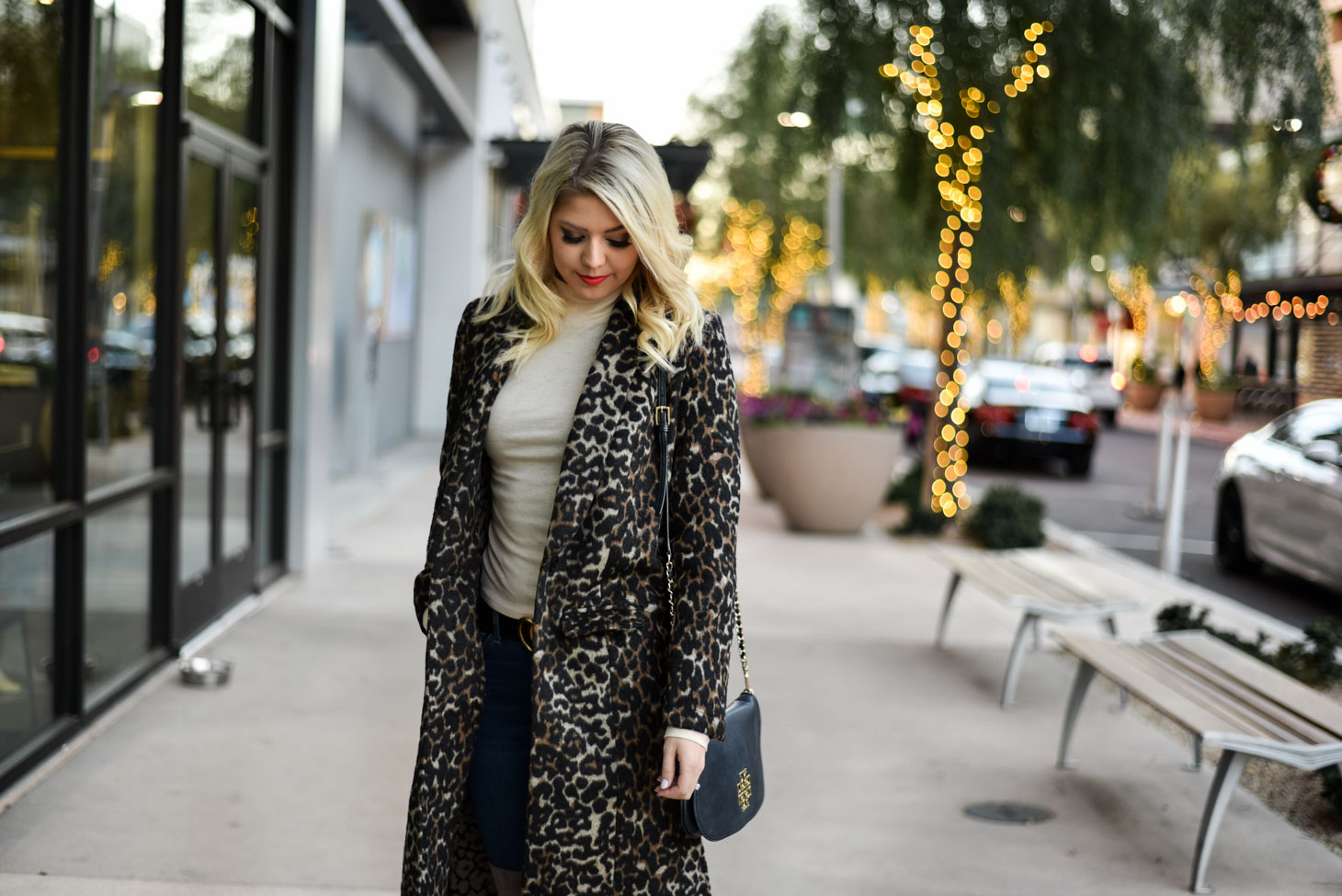 Erin Elizabeth of Wink and a Twirl in Nordstrom Leith Leopard Coat