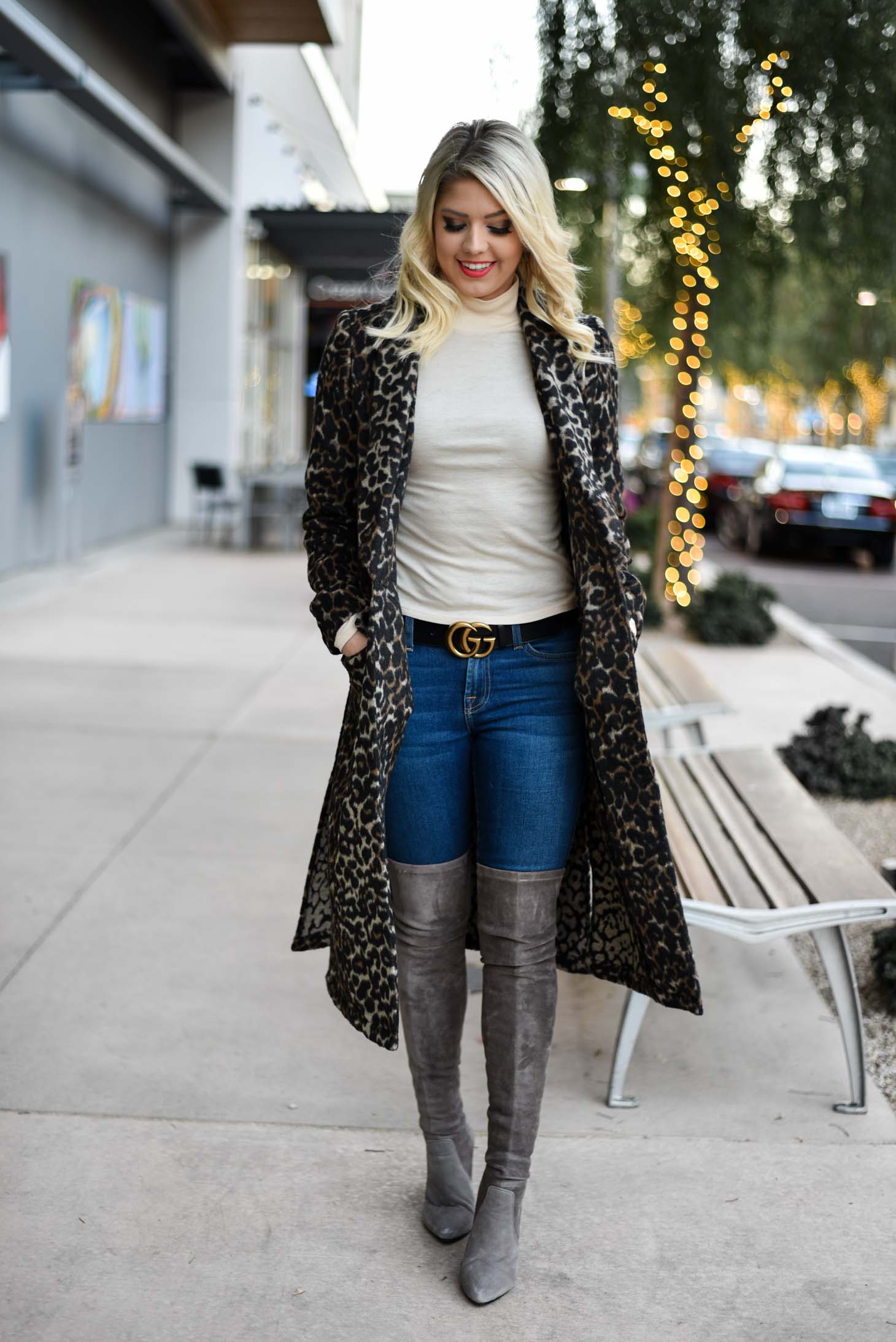 Erin Elizabeth of Wink and a Twirl in Nordstrom Leith Leopard Coat