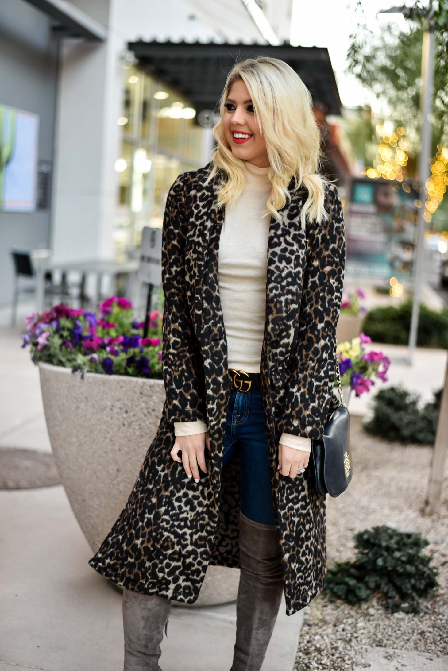 Erin Elizabeth of Wink and a Twirl in Nordstrom Leith Leopard Coat