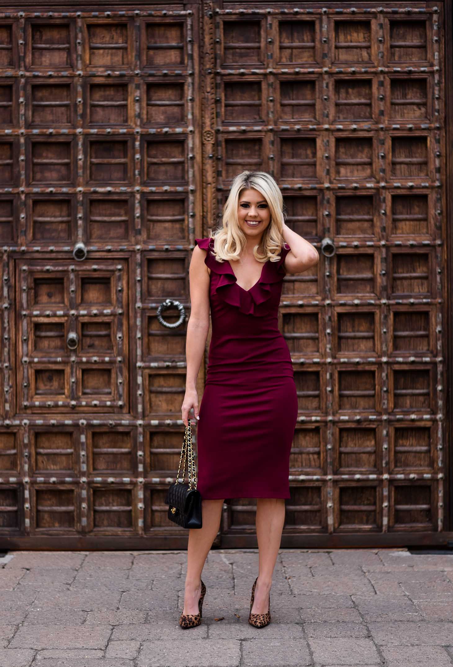 Erin Elizabeth of Wink and a Twirl Anniversary Burgundy Dress