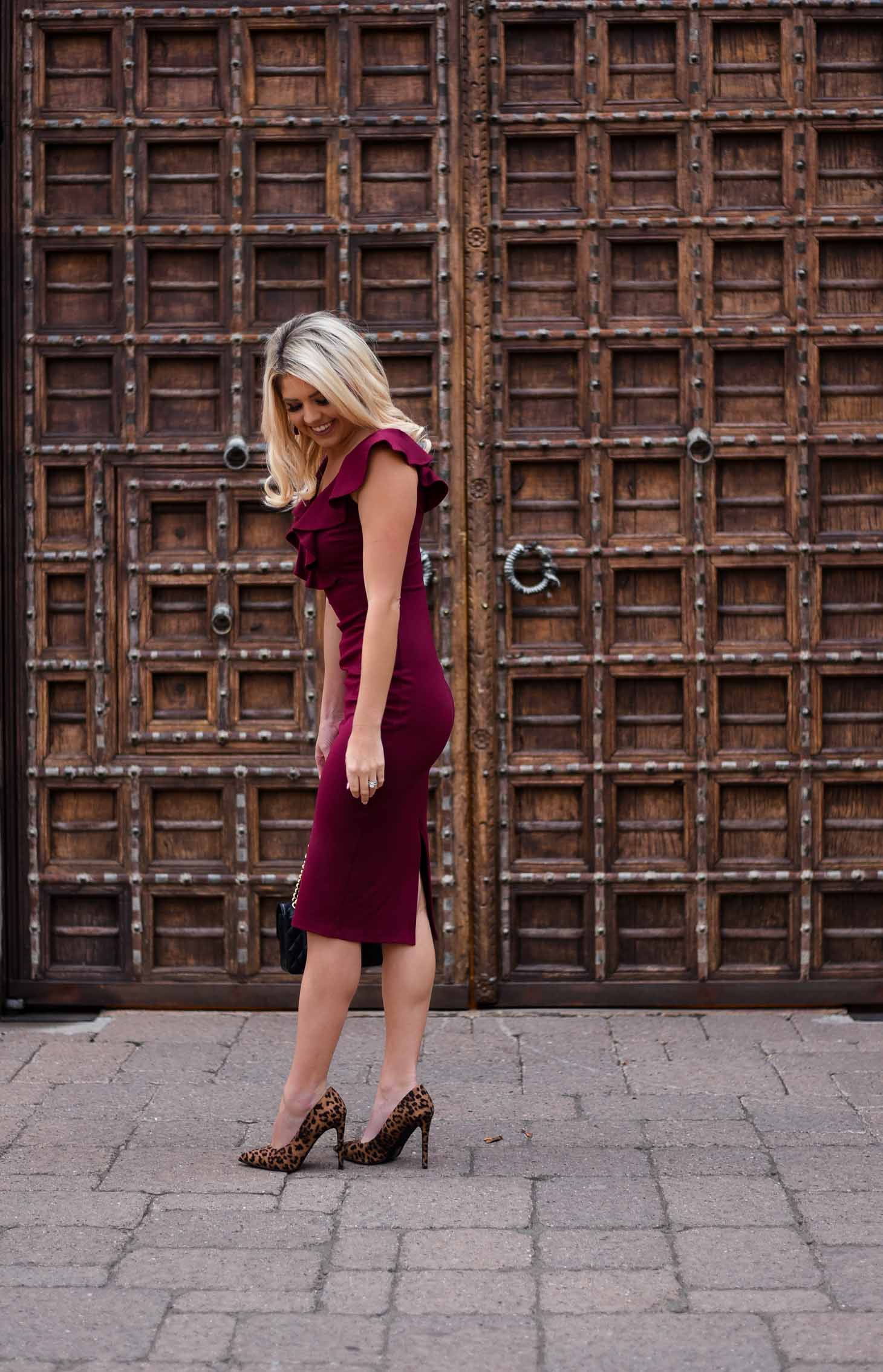 Erin Elizabeth of Wink and a Twirl Anniversary Burgundy Dress