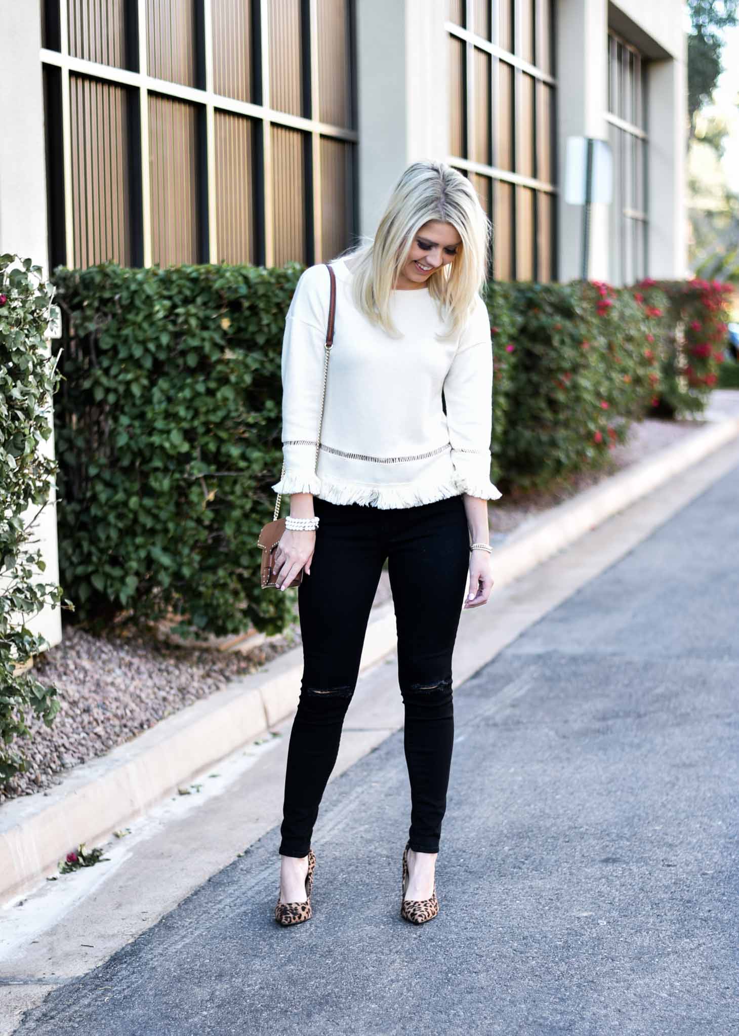 Erin Elizabeth of Wink and a Twirl in Cream Fringe Top by VIS