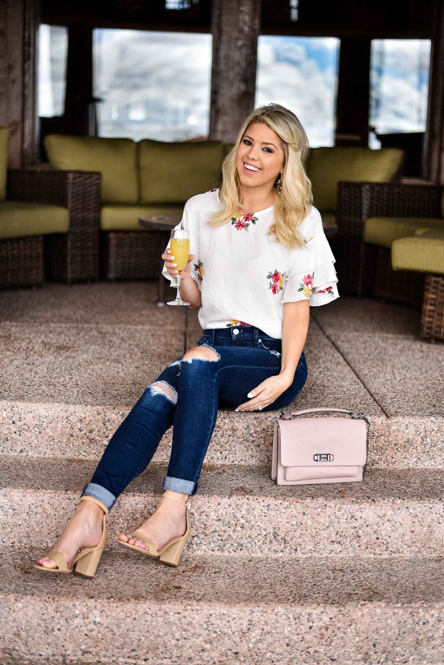 Erin Elizabeth of Wink and a Twirl in Forever 21 Spring Floral Top and Denim