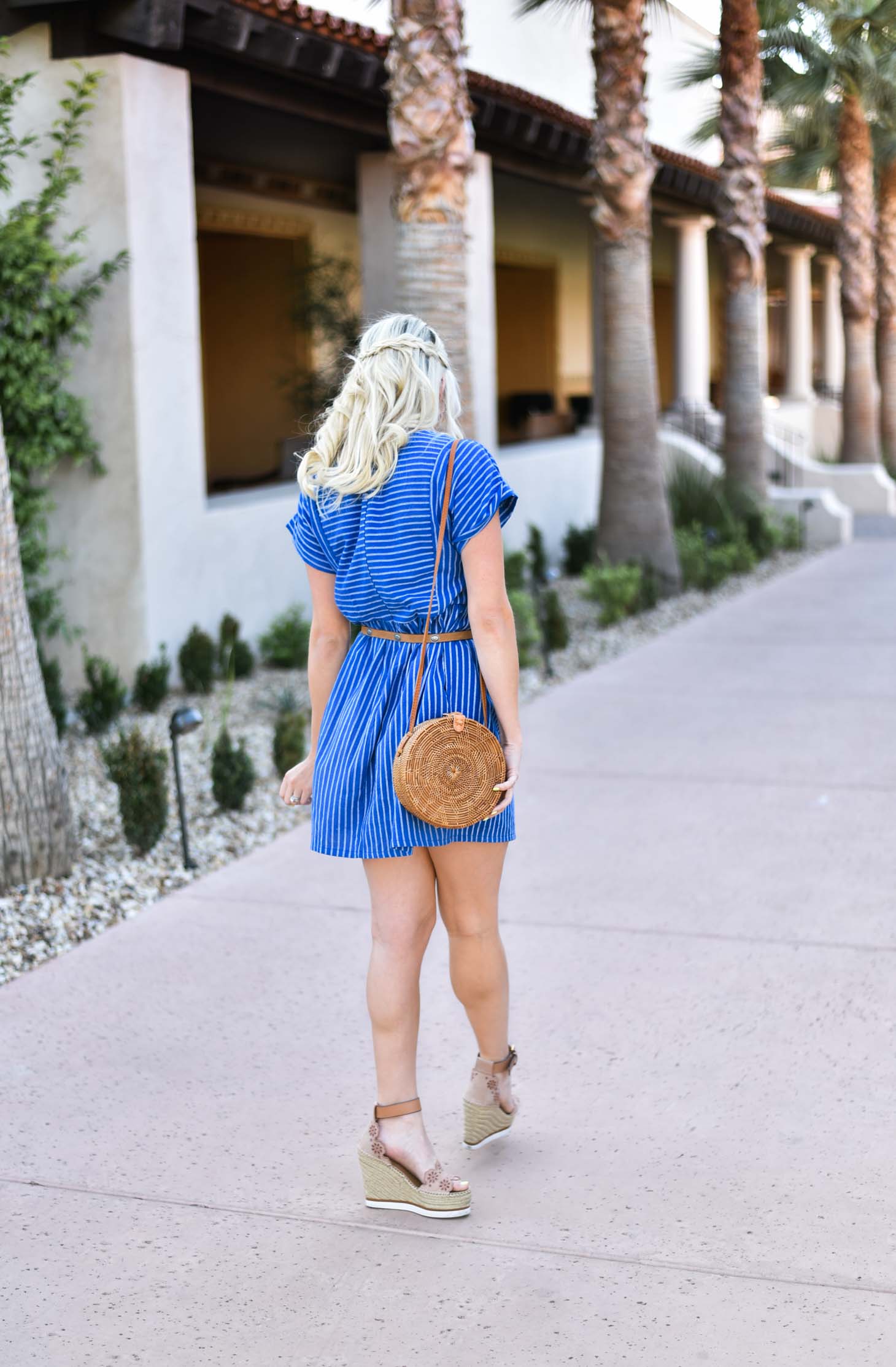 Erin Elizabeth of Wink and a Twirl in Spring Striped Blue Dress