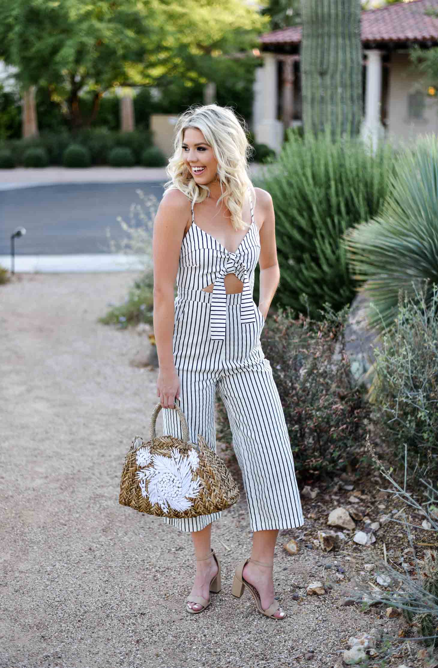 The Most Fab Pinstriped Jumpsuit - Wink and a Twirl