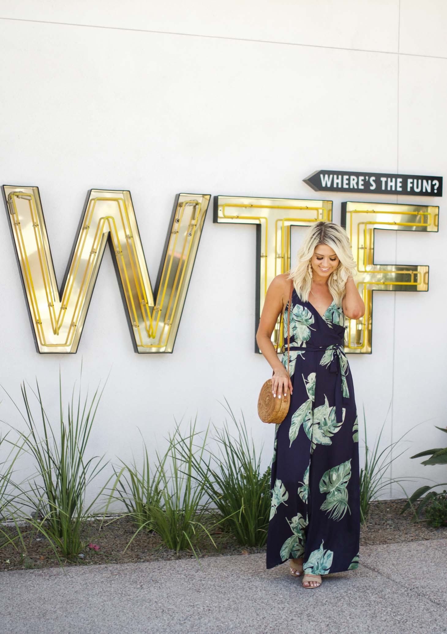 Erin Elizabeth of Wink and a Twirl shares the cutest Vici Dolls palm print jumpsuit for your next vacay!