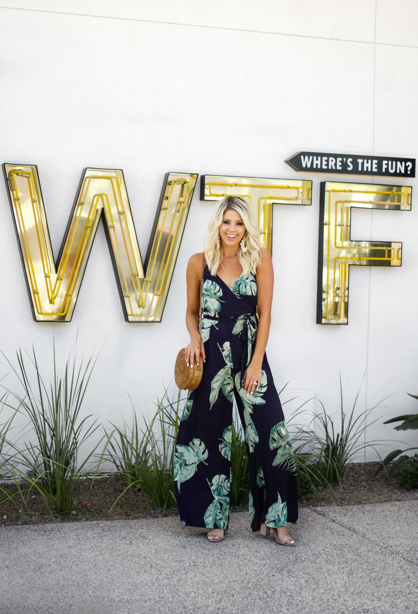 Erin Elizabeth of Wink and a Twirl shares the cutest Vici Dolls palm print jumpsuit for your next vacay!