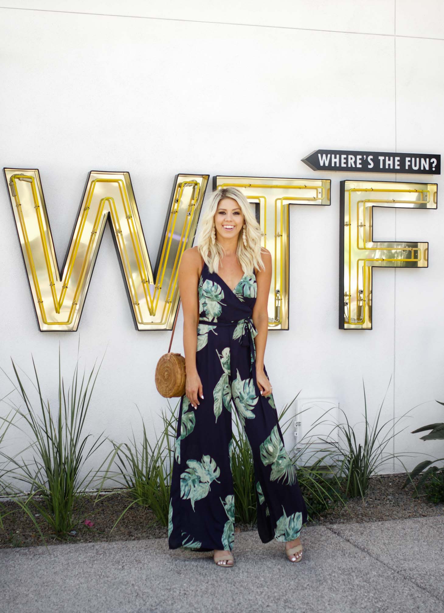 Erin Elizabeth of Wink and a Twirl shares the cutest Vici Dolls palm print jumpsuit for your next vacay!