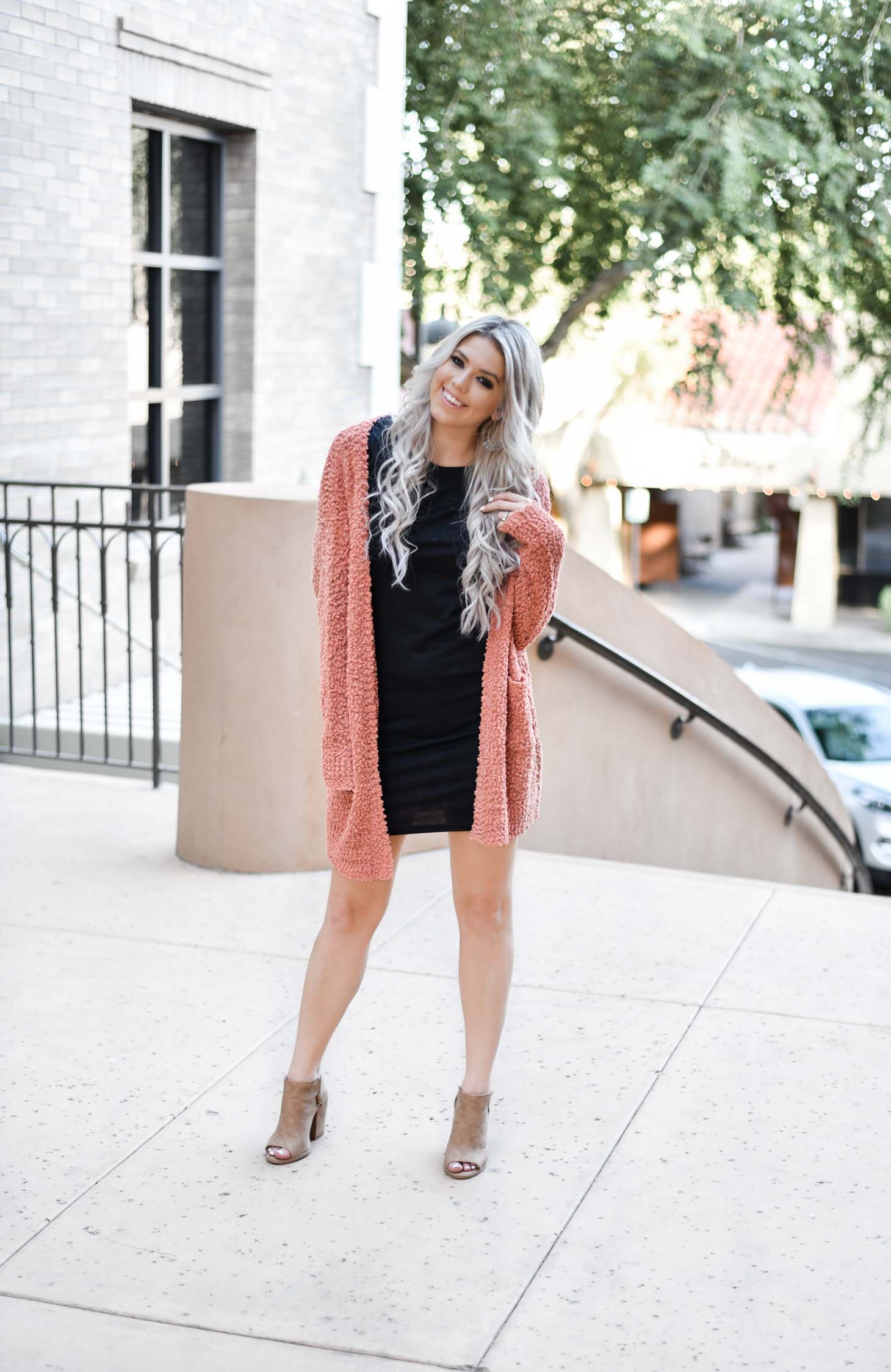 Erin Elizabeth of Wink and a Twirl styles the must have bodycon long sleeve dress from Pink Lily Boutique two different ways for Fall