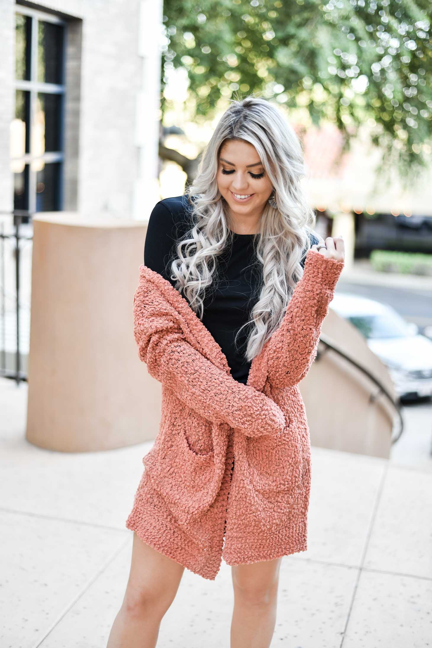 Erin Elizabeth of Wink and a Twirl styles the must have bodycon long sleeve dress from Pink Lily Boutique two different ways for Fall