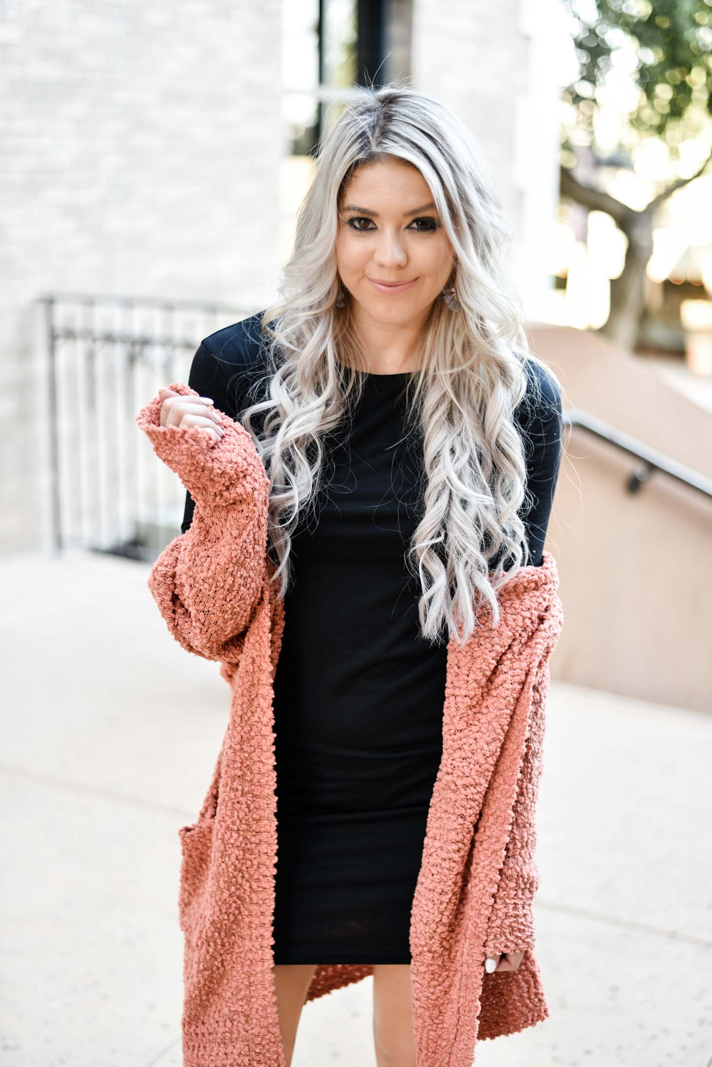 Erin Elizabeth of Wink and a Twirl styles the must have bodycon long sleeve dress from Pink Lily Boutique two different ways for Fall