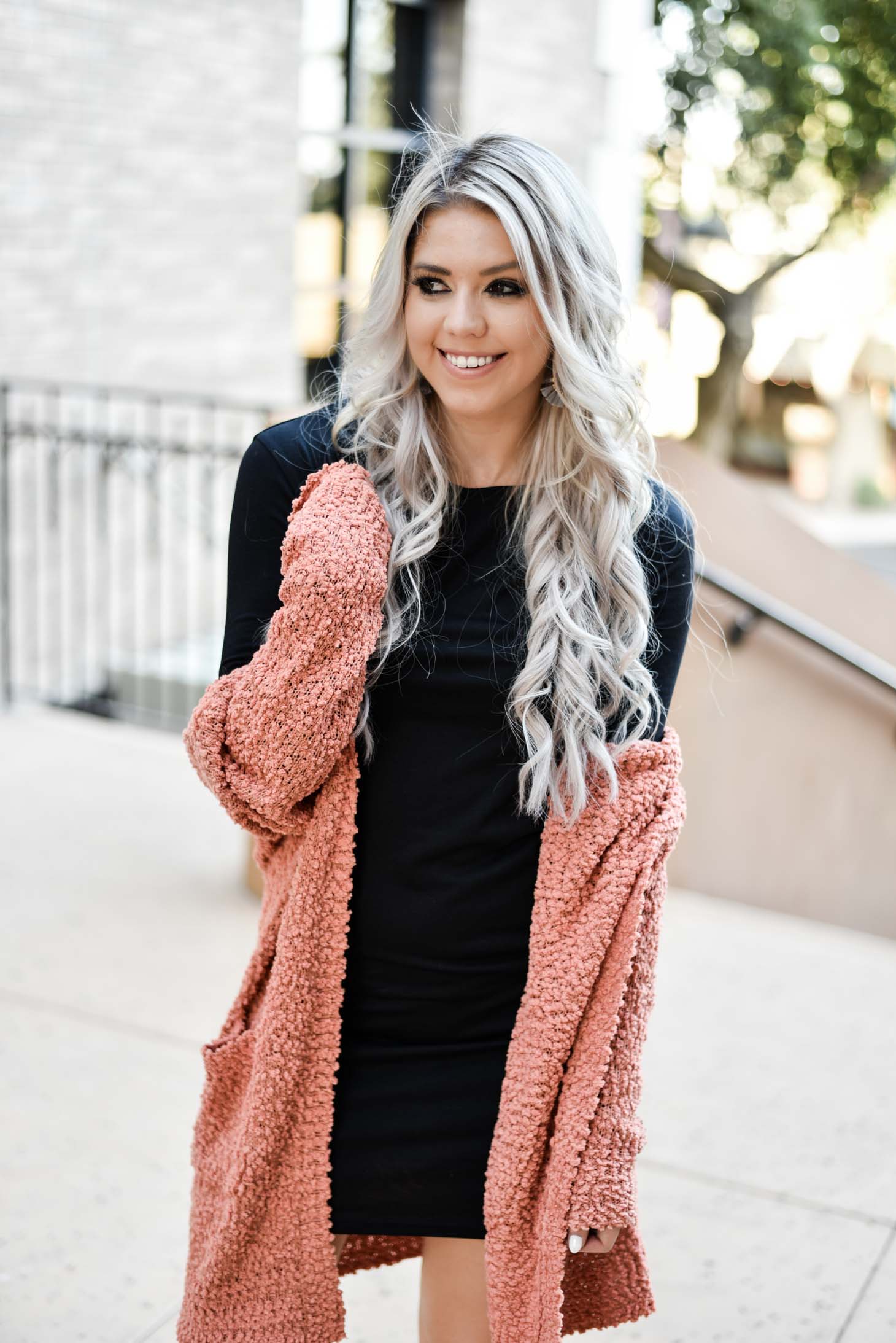 Erin Elizabeth of Wink and a Twirl styles the must have bodycon long sleeve dress from Pink Lily Boutique two different ways for Fall