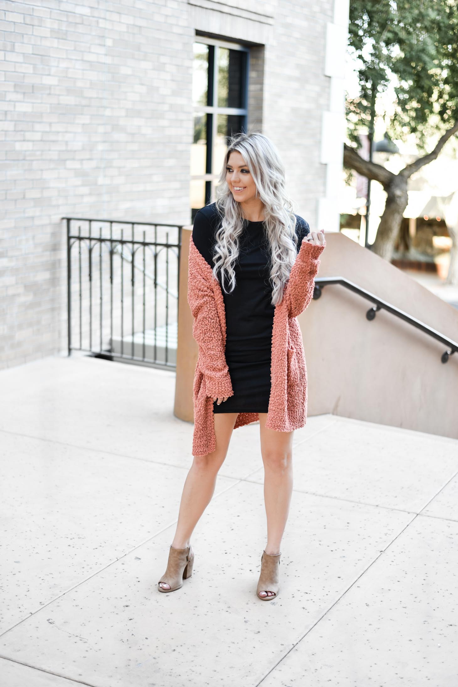 Erin Elizabeth of Wink and a Twirl styles the must have bodycon long sleeve dress from Pink Lily Boutique two different ways for Fall