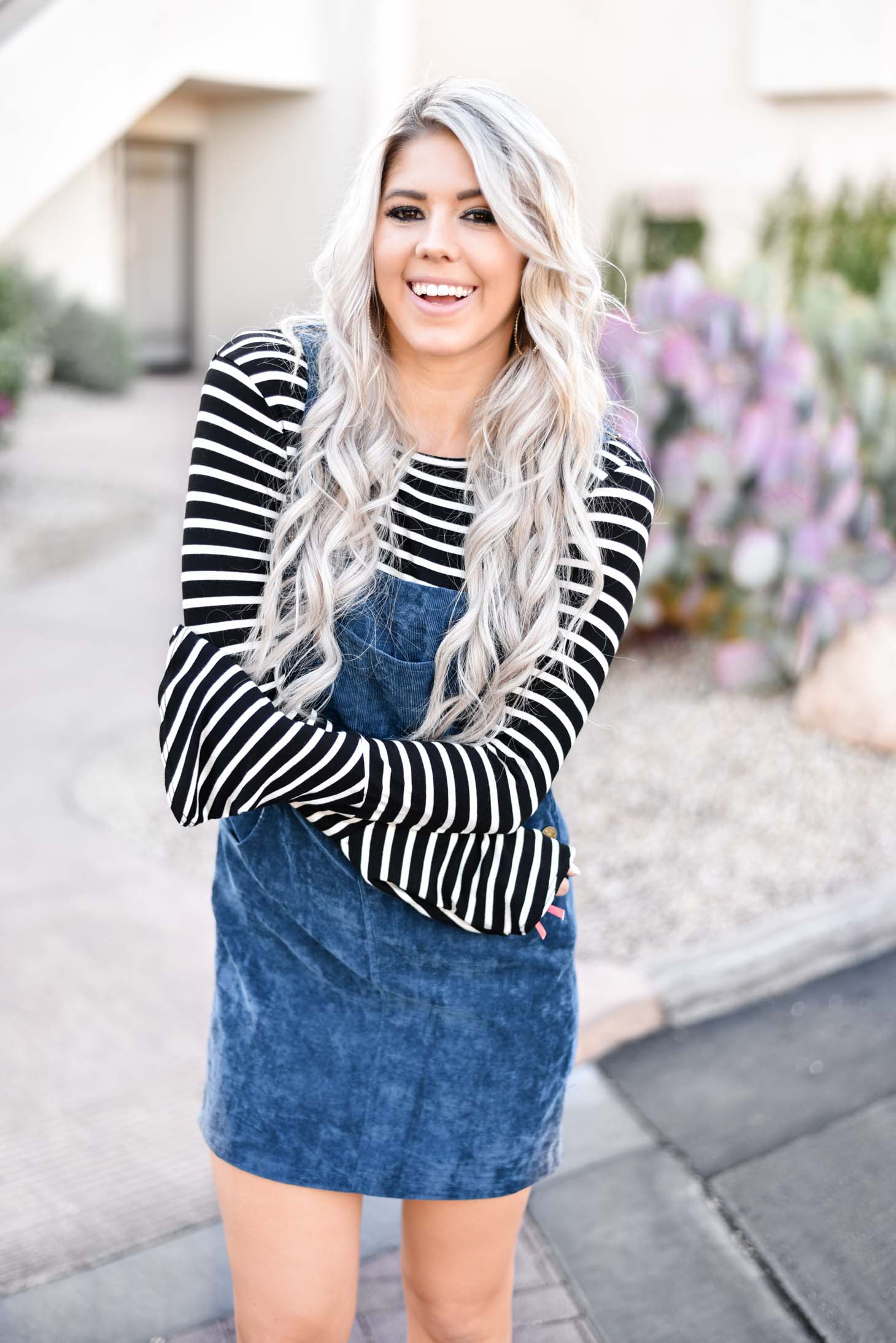 Blue Striped Denim Jumper Dress