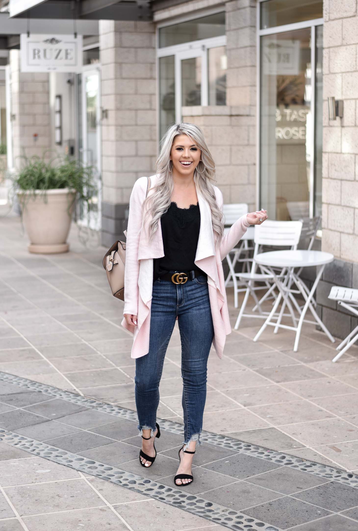 Erin Elizabeth of Wink and a Twirl shares the cutest pink cardigan from Chicwish - Perfect for pairing over jeans and a cami