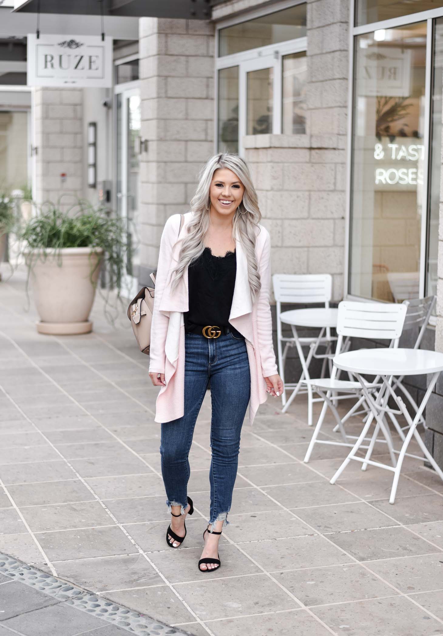 Erin Elizabeth of Wink and a Twirl shares the cutest pink cardigan from Chicwish - Perfect for pairing over jeans and a cami