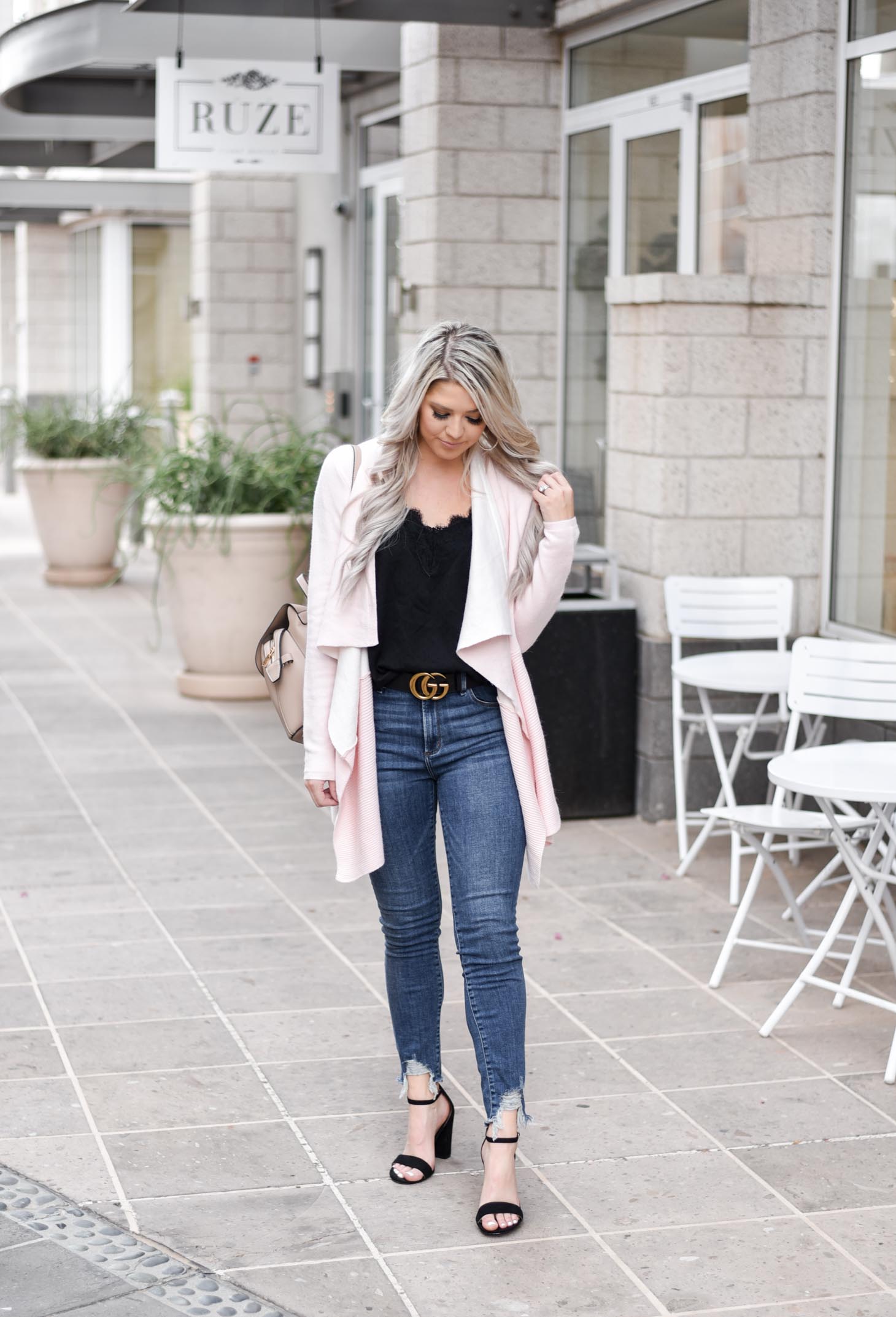 Erin Elizabeth of Wink and a Twirl shares the cutest pink cardigan from Chicwish - Perfect for pairing over jeans and a cami