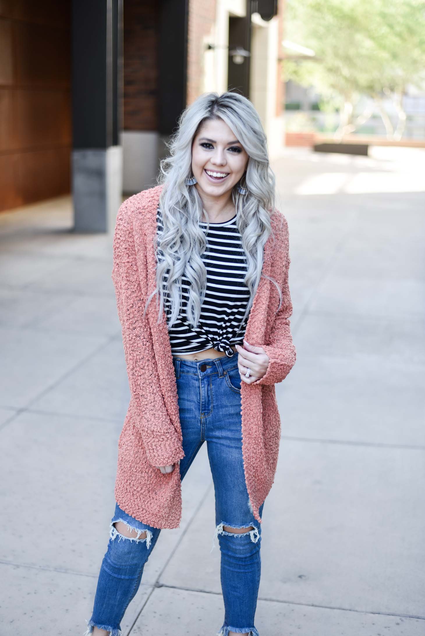 Erin Elizabeth of Wink and a Twirl shares two ways to style a striped top from Pink Lily Boutique perfect for your fall style this year