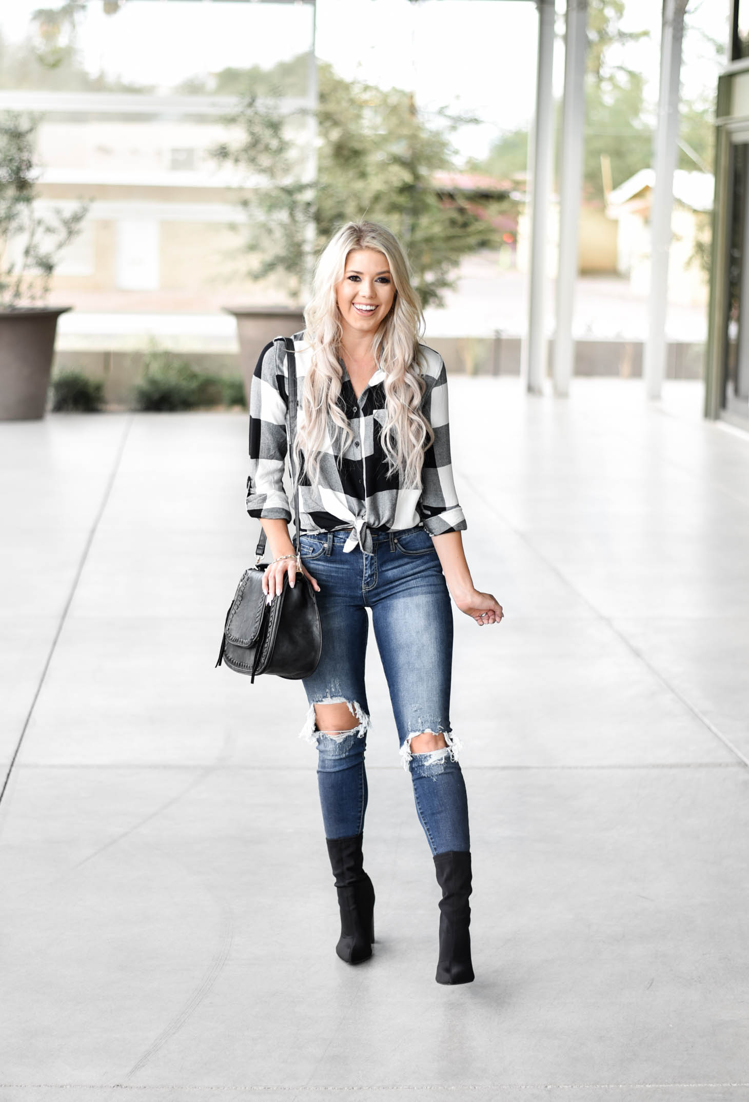 Erin Elizabeth of Wink and a Twirl shares the perfect fall plaid and denim style from Vici Dolls 