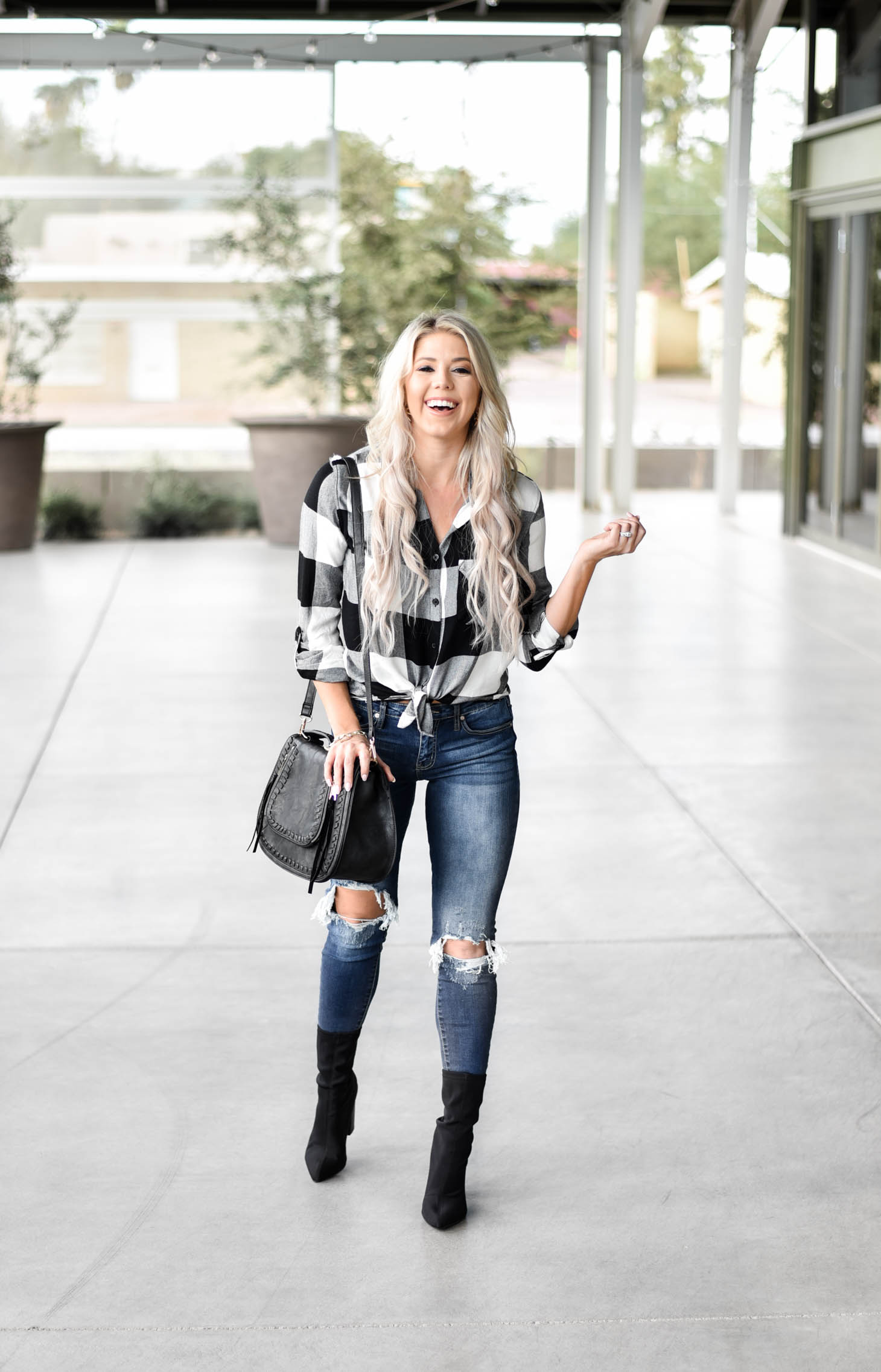 Erin Elizabeth of Wink and a Twirl shares the perfect fall plaid and denim style from Vici Dolls 