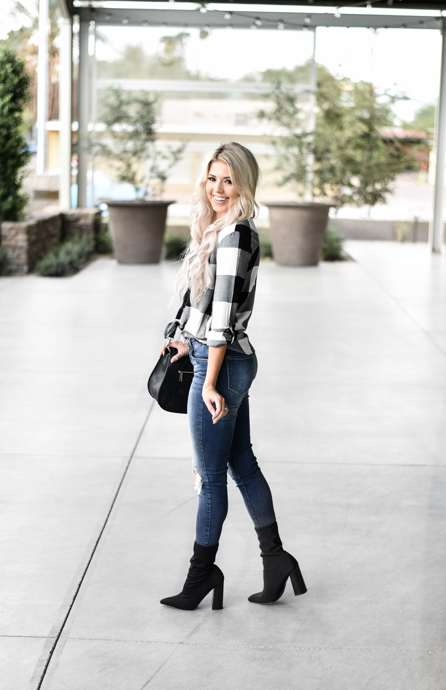 Erin Elizabeth of Wink and a Twirl shares the perfect fall plaid and denim style from Vici Dolls 