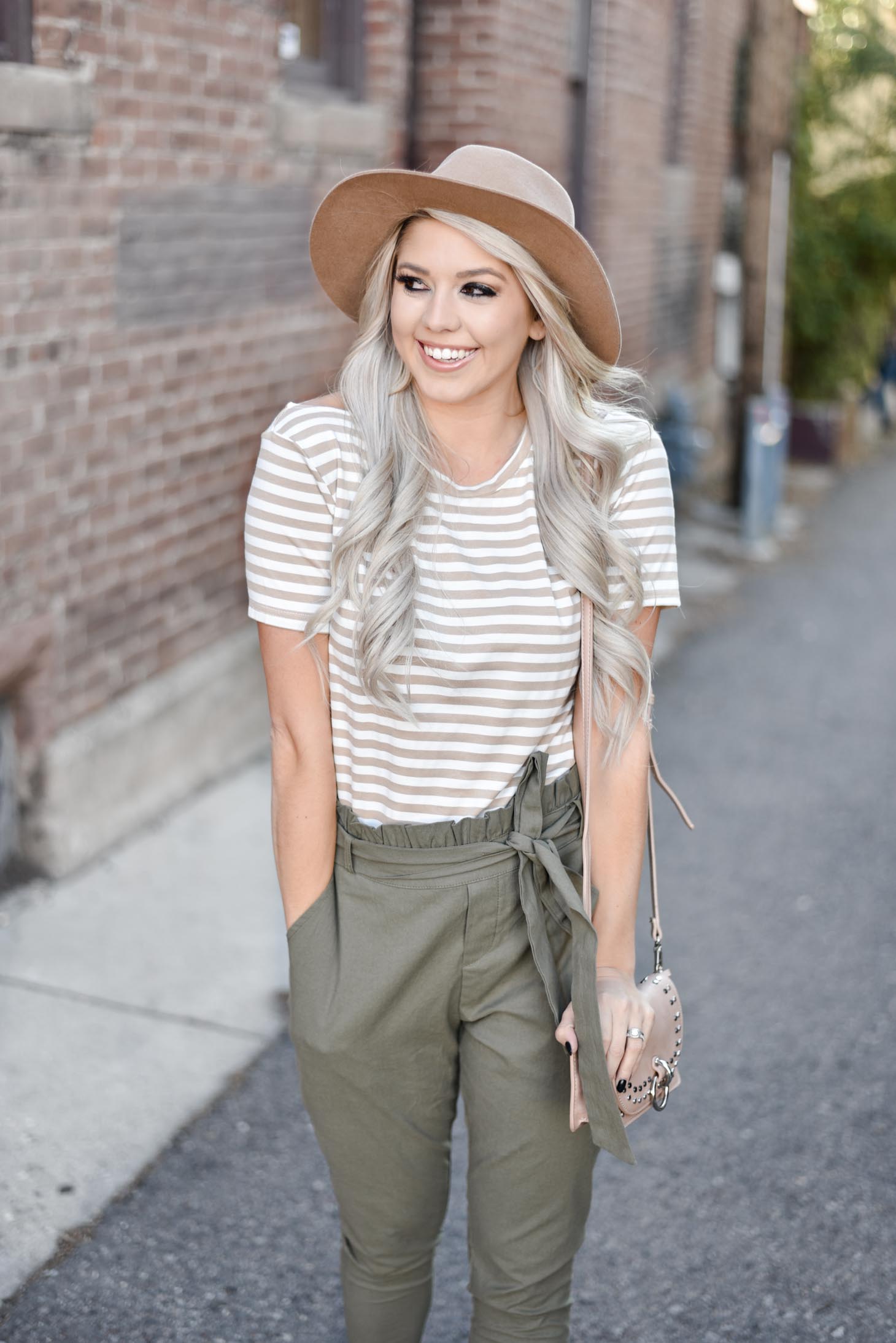 Erin Elizabeth of Wink and a Twirl shares the cutest high waist pants and striped top from Amaryllis Apparel