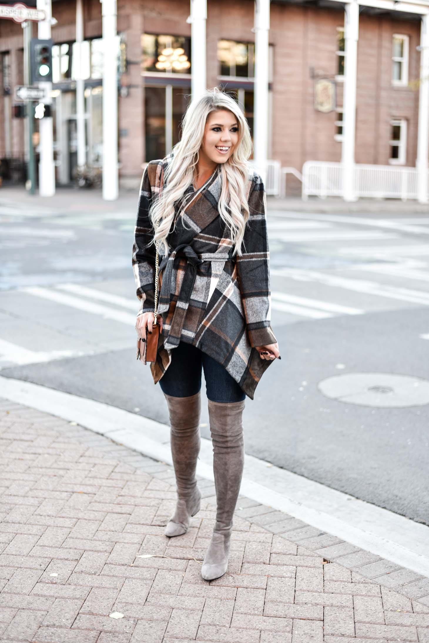 Erin Elizabeth of Wink and a Twirl shares the cutest plaid coat from Chicwish
