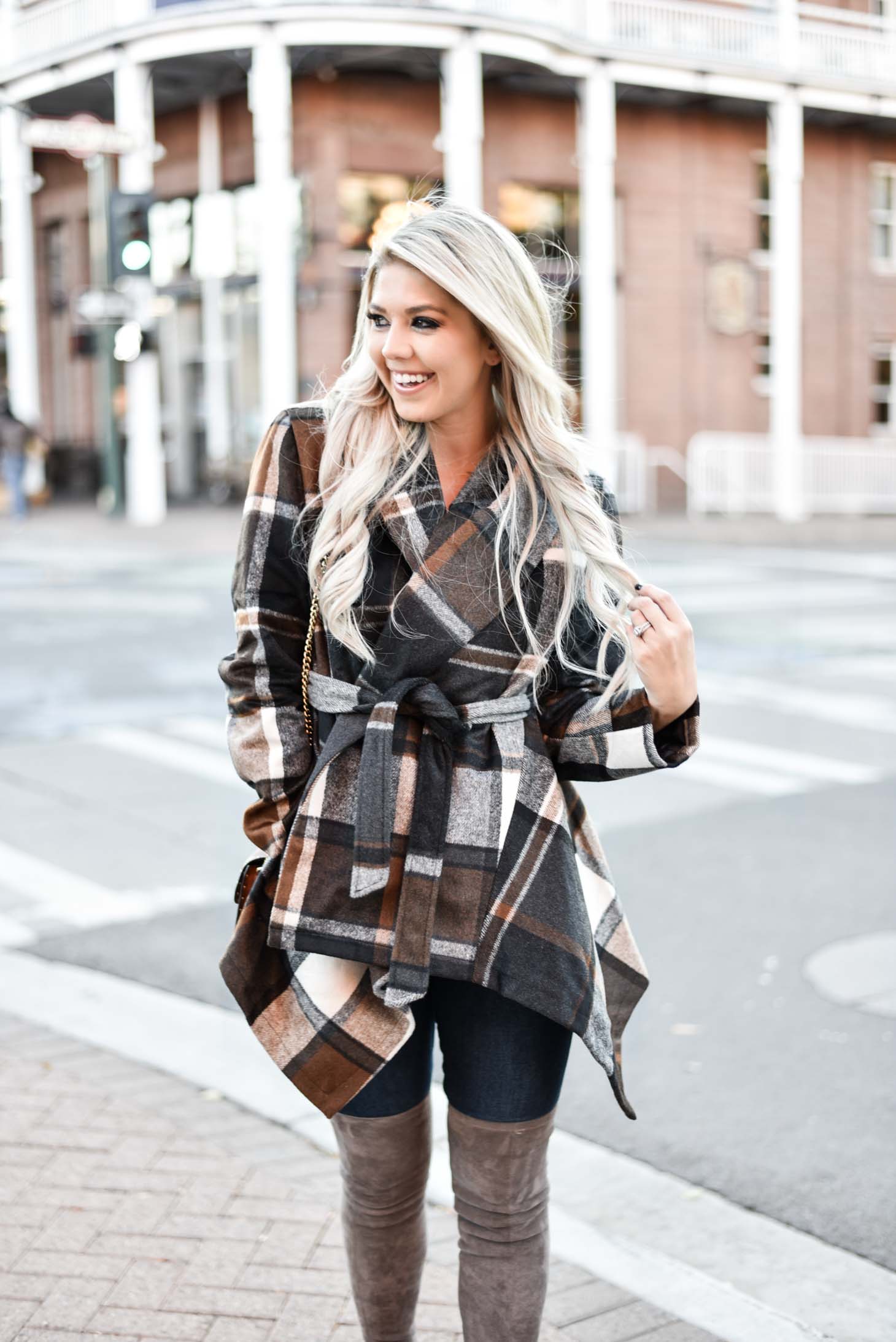 Erin Elizabeth of Wink and a Twirl shares the cutest plaid coat from Chicwish