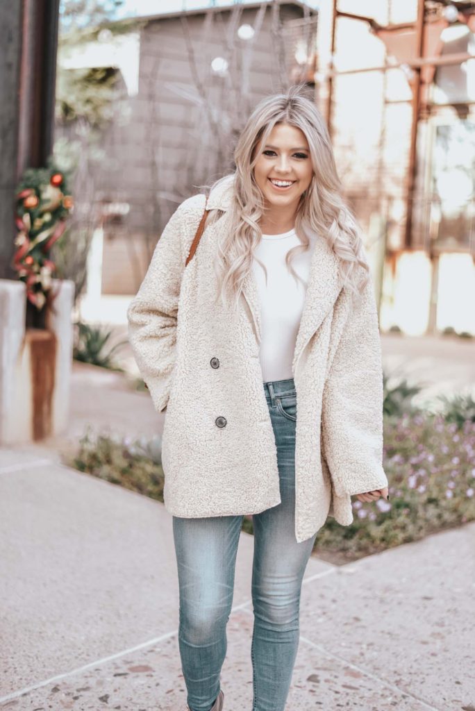 Erin Elizabeth of Wink and a Twirl shares the perfect winter teddy coat from Chicwish