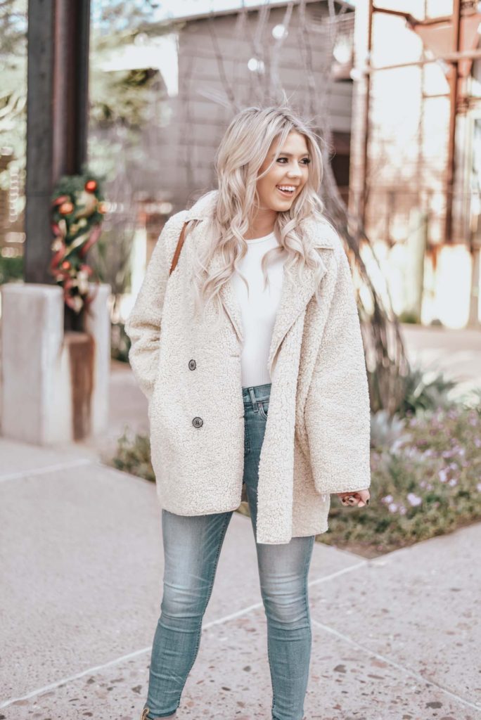 Erin Elizabeth of Wink and a Twirl shares the perfect winter teddy coat from Chicwish