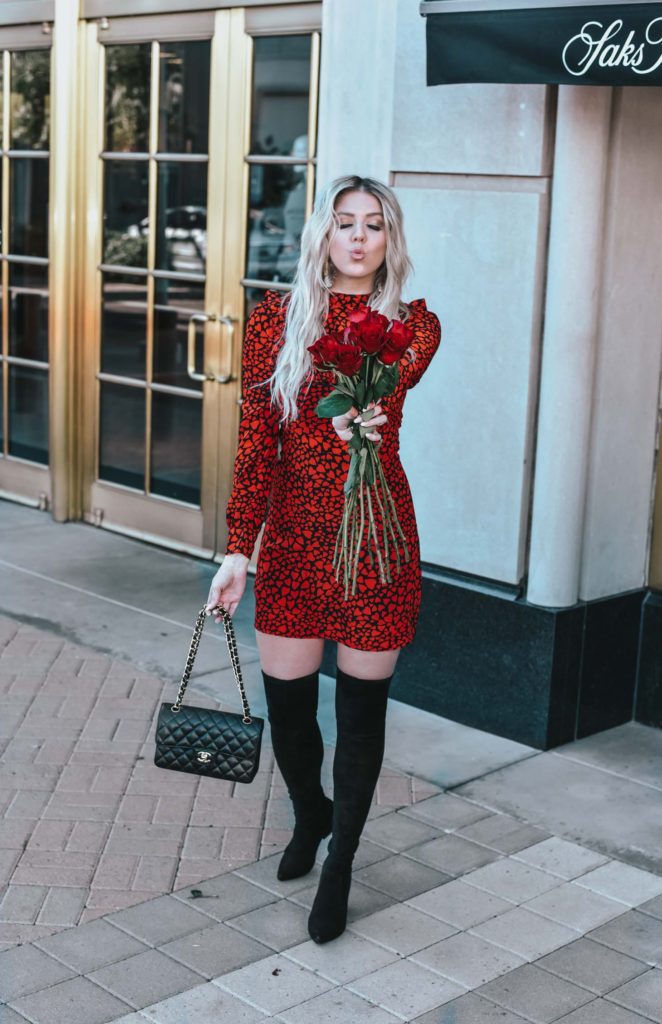 Erin Elizabeth of Wink and a Twirl shares the cutest red and black heart dress and black OTK boots for Valentine's Day from Goodnight Macaroon