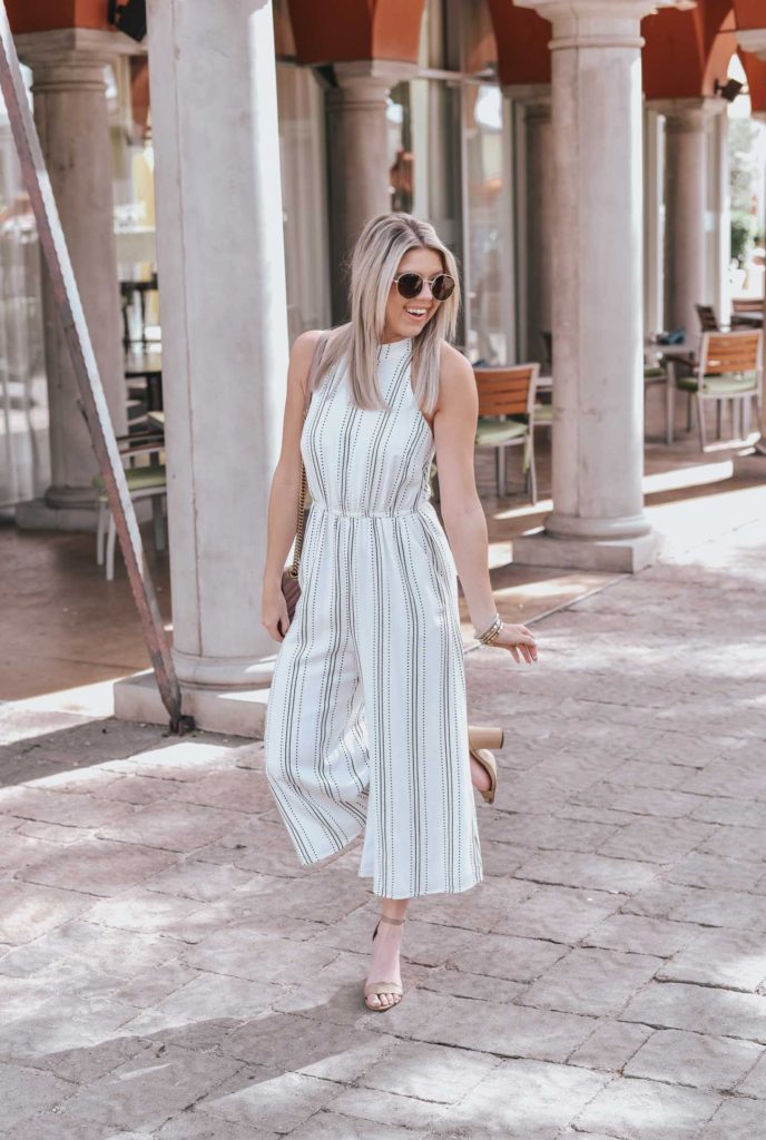 Erin Elizabeth of Wink and a Twirl shares the perfect neutral open back jumpsuit for Spring from 2 Be Bella